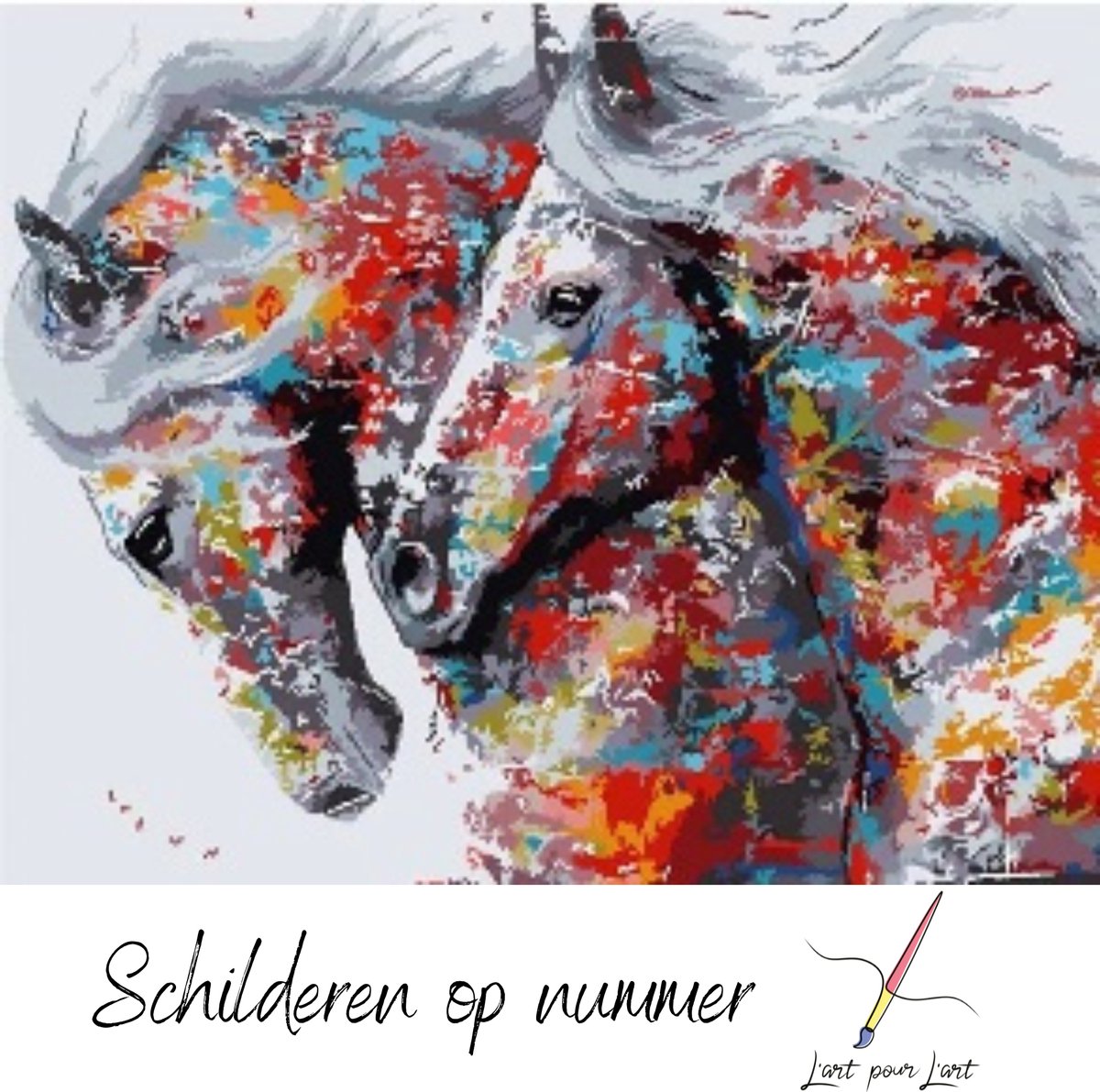 Schilderen op Nummer Volwassenen en Kinderen Lart pour Lart - Painting by Numbers - Verven op nummer - Canvas Schildersdoek - 40x50cm - Inclusief penselen – Kleuren op Nummer - Paarden